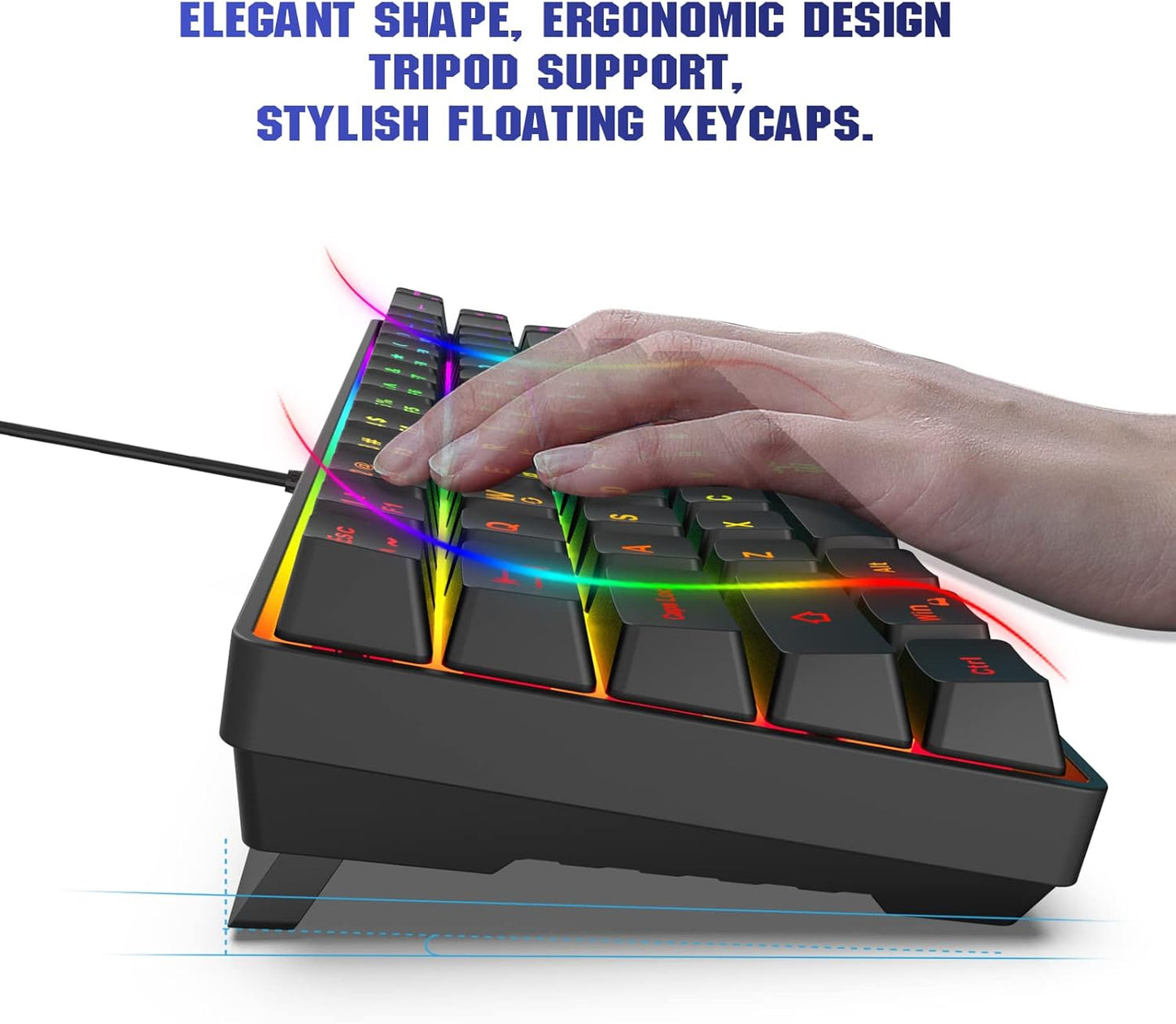 Snpurdiri 60% Gaming Keyboard, Rainbow Backlit Mini Membrane Keyboard for Windows PC Gamers(68 Keys, Black Rainbow)