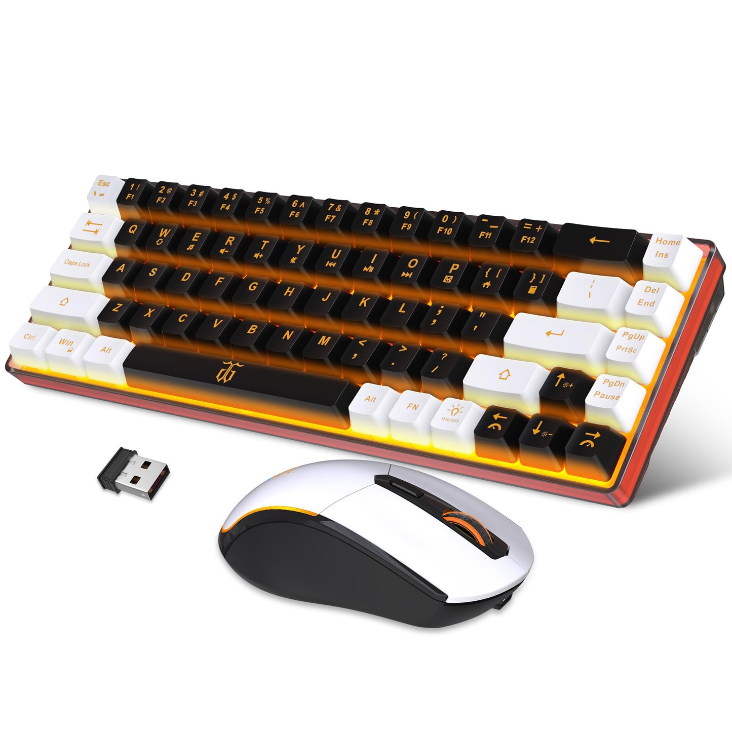 Snpurdiri 60% Wireless Gaming Keyboard and Mouse Combo,Ice Blue Backlit Rechargeable 2000mAh Battery,Mini Mechanical Feel Anti-ghosting Keyboard + Popular RGB Mice for Gaming, Office(White-Black)