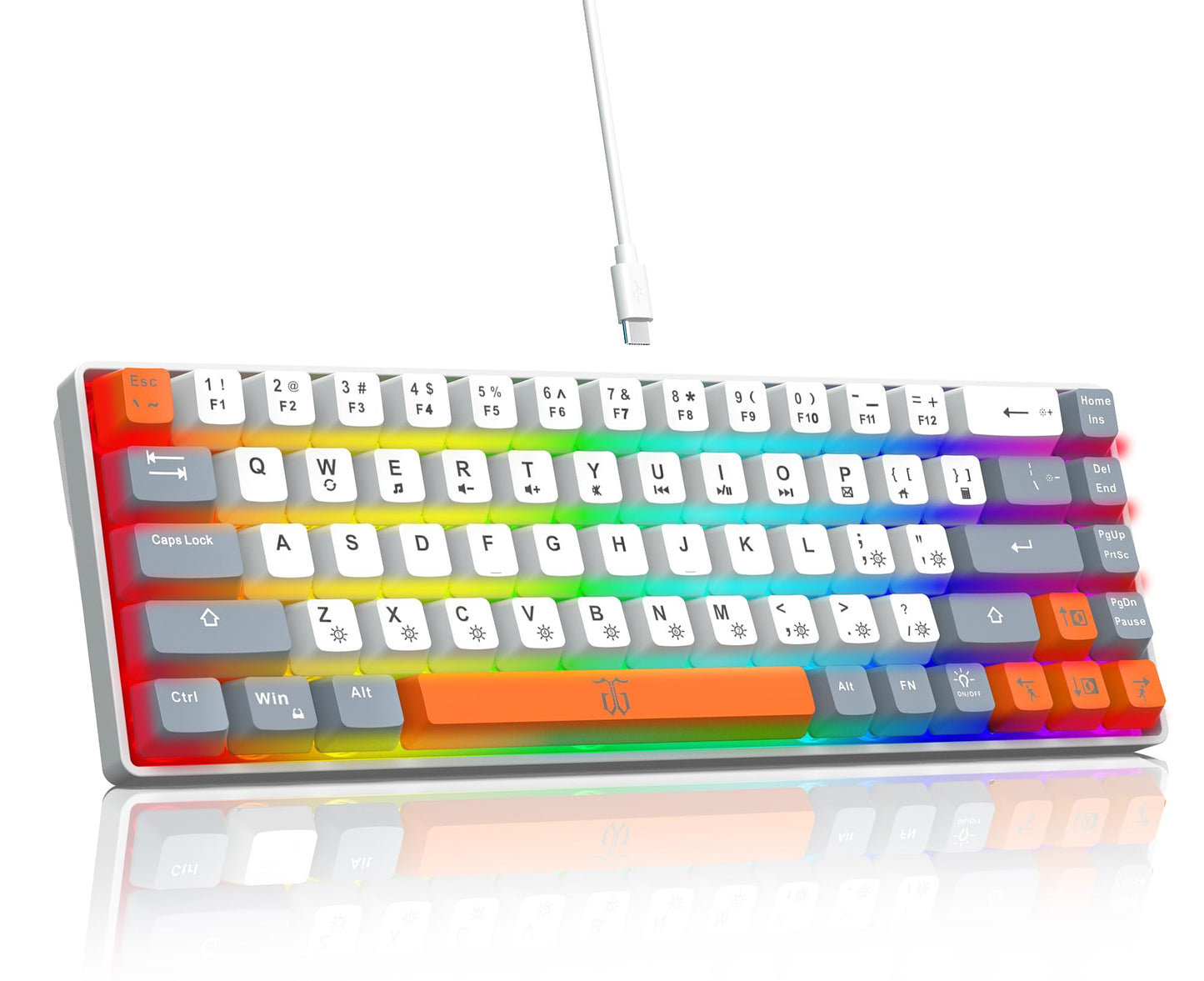 Snpurdiri 60% Gaming Keyboard, Rainbow Backlit Mini Membrane Keyboard for Windows PC Gamers(68 Keys, Black Rainbow)