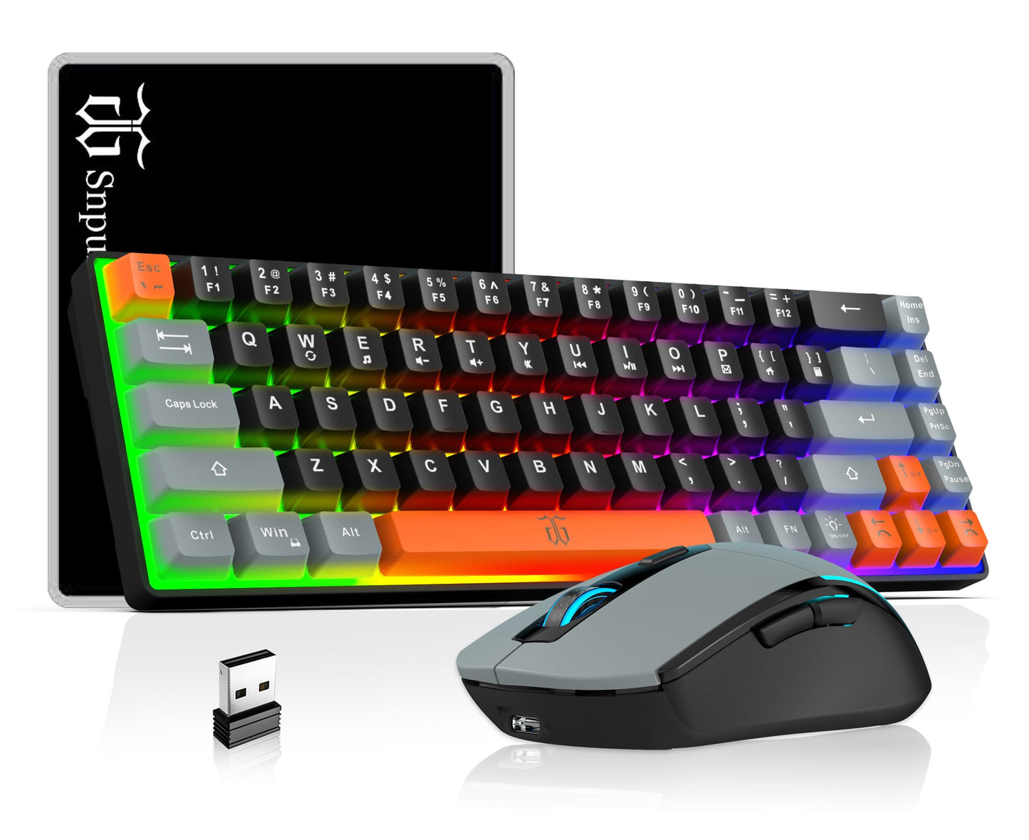 Snpurdiri 60% Wireless Gaming Keyboard and Mouse Combo,Ice Blue Backlit Rechargeable 2000mAh Battery,Mini Mechanical Feel Anti-ghosting Keyboard + Popular RGB Mice for Gaming, Office(White-Black)
