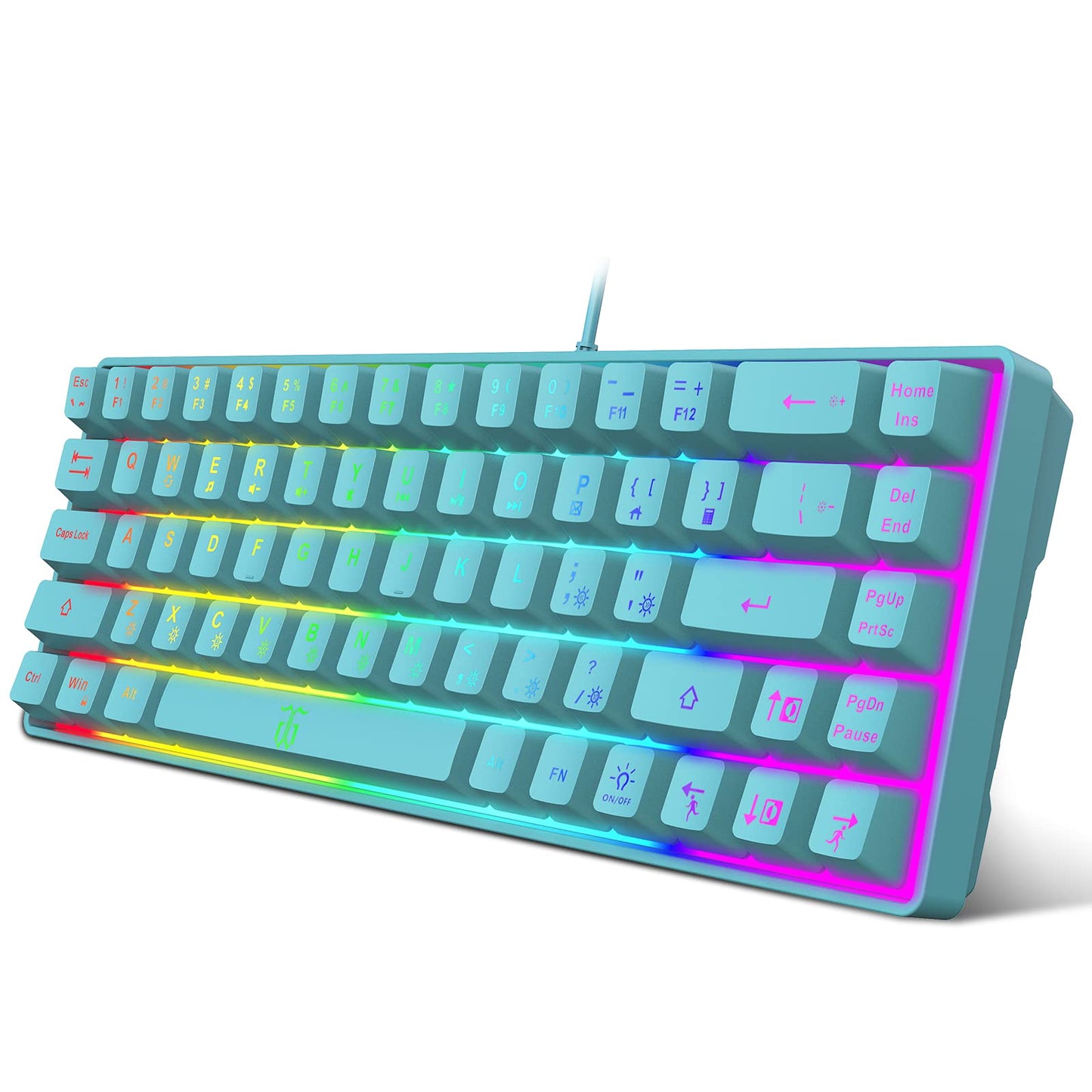 Snpurdiri 60% Gaming Keyboard, Rainbow Backlit Mini Membrane Keyboard for Windows PC Gamers(68 Keys, Black Rainbow)