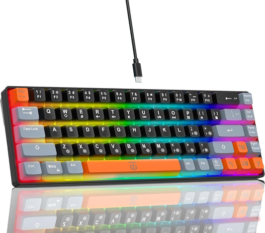 Snpurdiri 60% Percent Gaming Keyboard, Compact RGB Backlit Small Gaming Keyboard for Windows, PC, Laptop (68 Keys, Black-Grey-Orange)