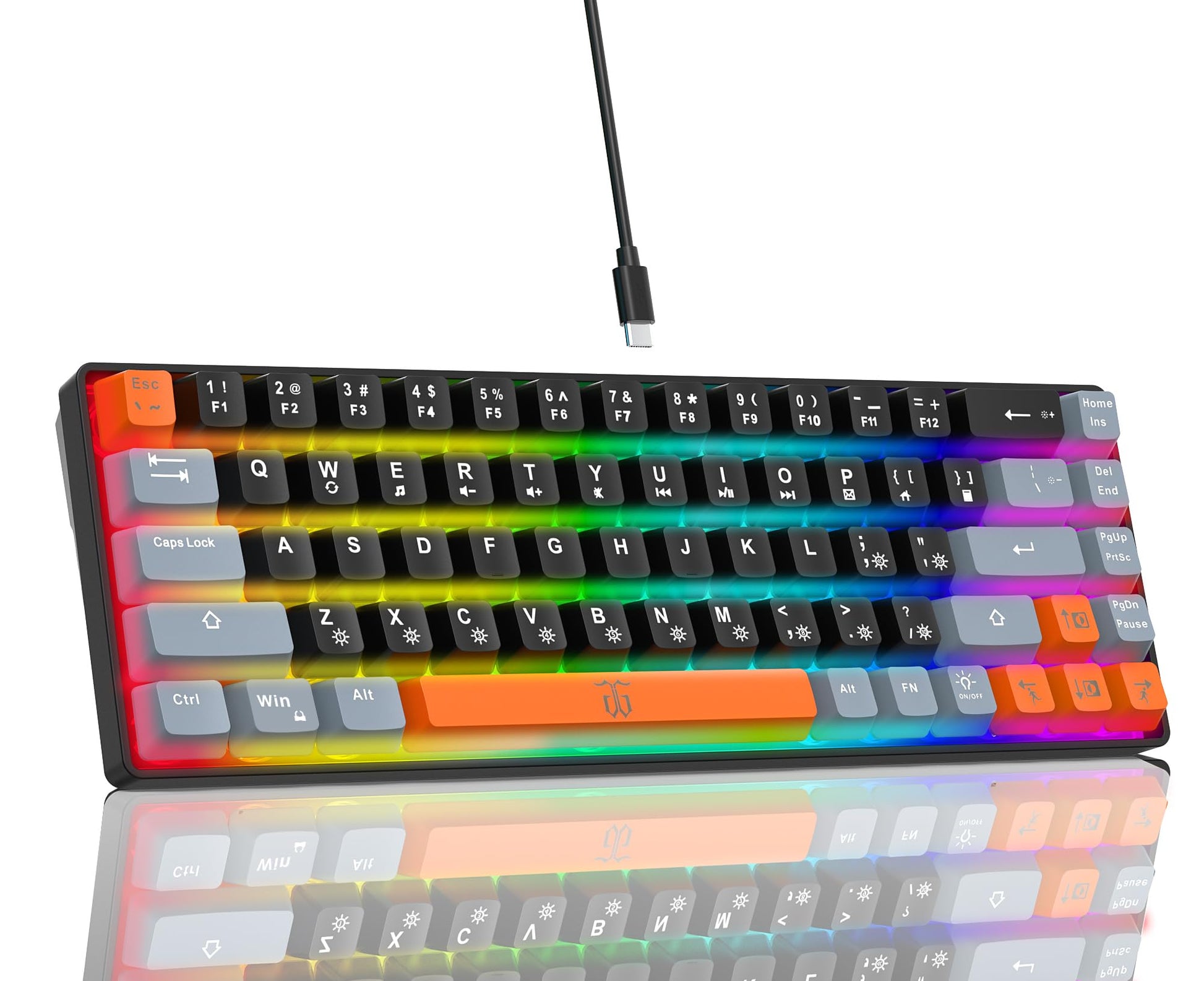 Snpurdiri 60% Gaming Keyboard, Rainbow Backlit Mini Membrane Keyboard for Windows PC Gamers(68 Keys, Black Rainbow)